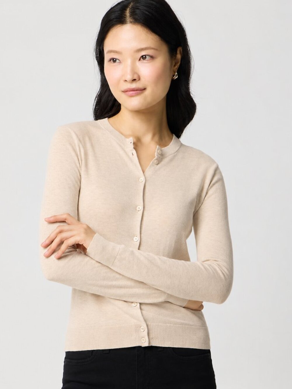 J.CREW FACTORY Clare Beige 100% Cotton Knit Fitted Cardigan Sweater, Size S